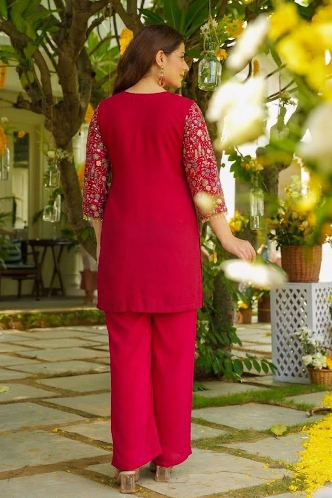 Crepe Silk Fabric Magenta Color Glamorous Co Ord Set