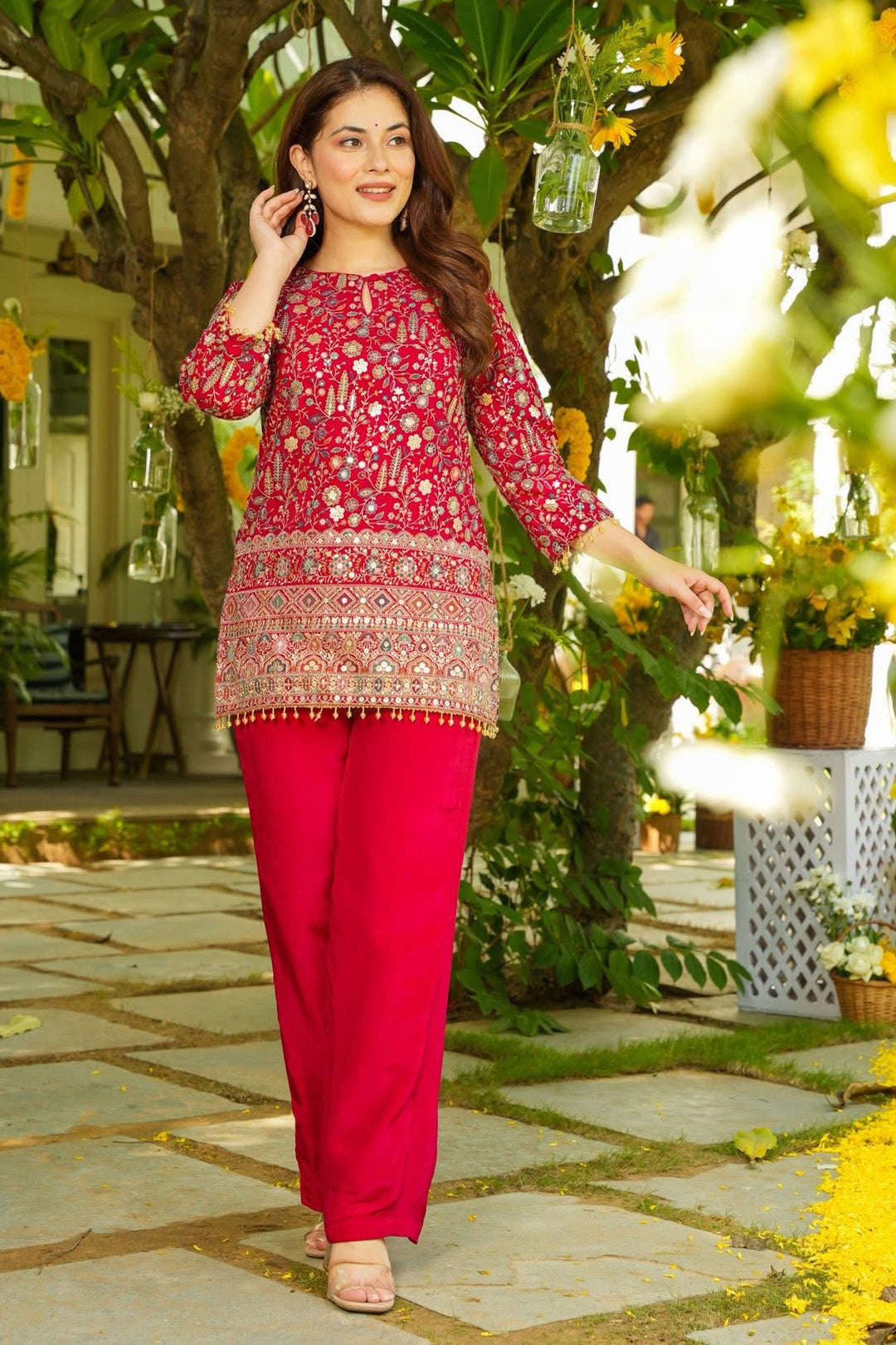 Crepe Silk Fabric Magenta Color Glamorous Co Ord Set