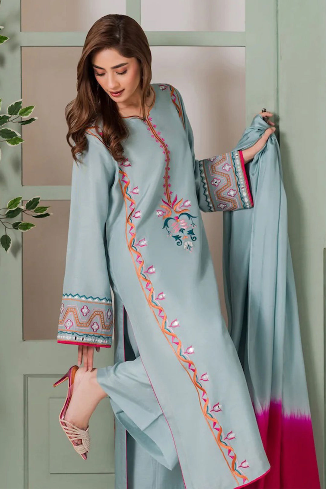 Cyan Color Crepe Fabric Beautiful Festive Style Salwar Suit