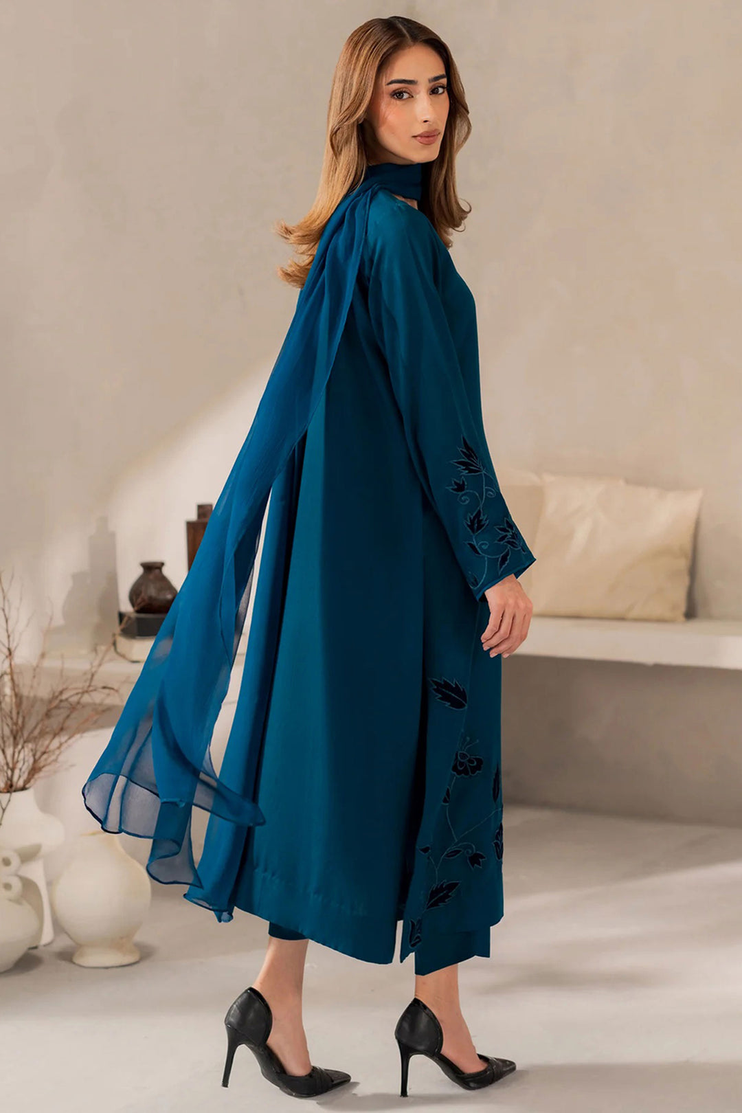 Chanderi Silk Teal Color Festive Style Readymade Salwar Suit