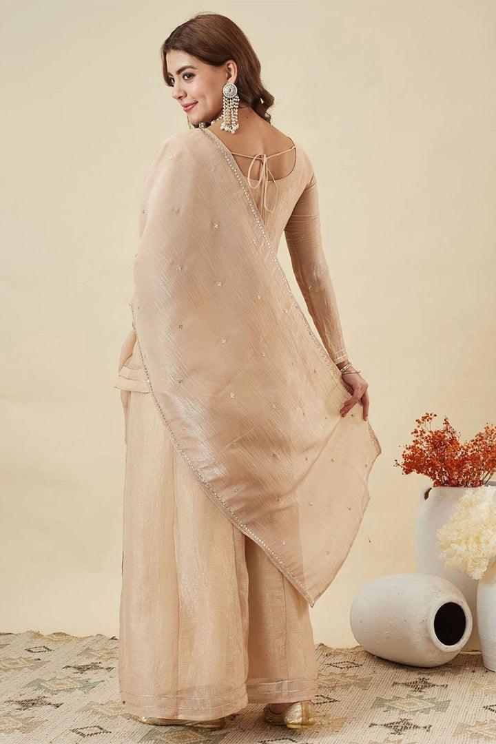 Cream Color Art Silk Readymade Sharara Suit | Buy Online India