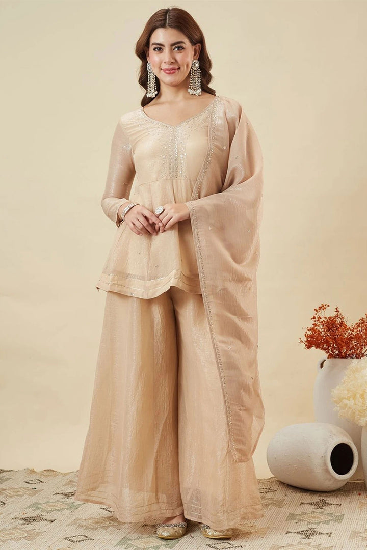 Cream Color Art Silk Readymade Sharara Suit | Buy Online India