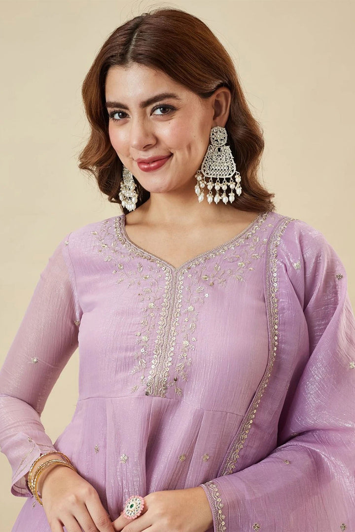 Art Silk Lavender Embroidered Readymade Sharara Suit | Buy Online India