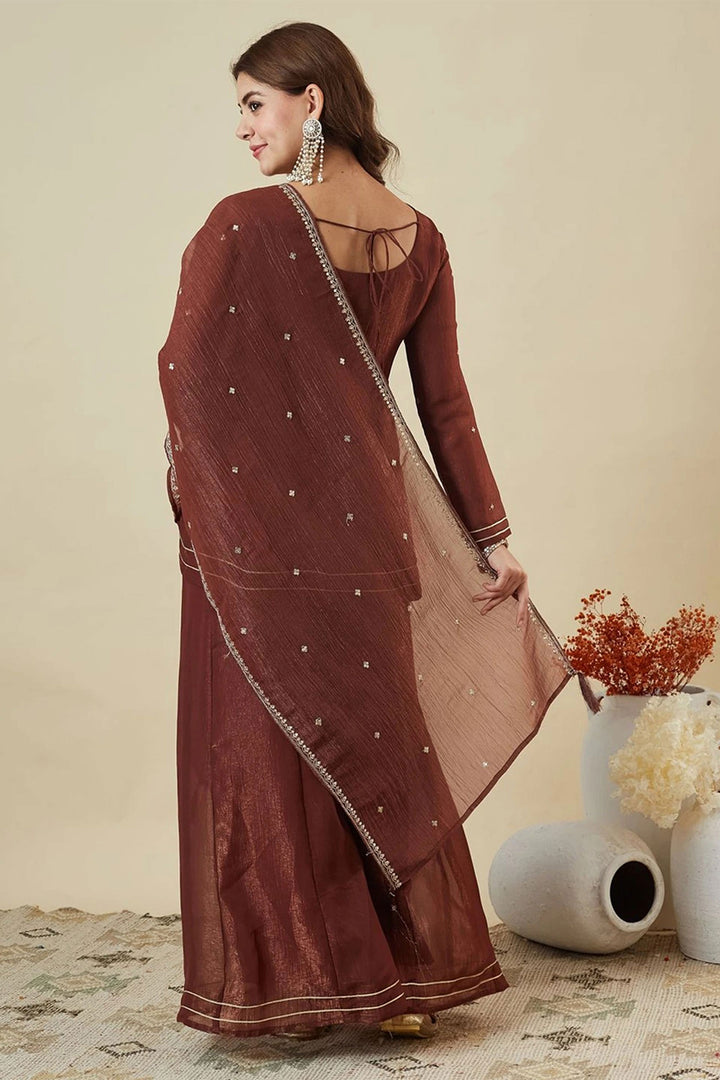 Art Silk Readymade Sharara Suit In Brown Color | Buy Online India