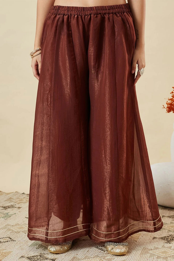 Art Silk Readymade Sharara Suit In Brown Color | Buy Online India