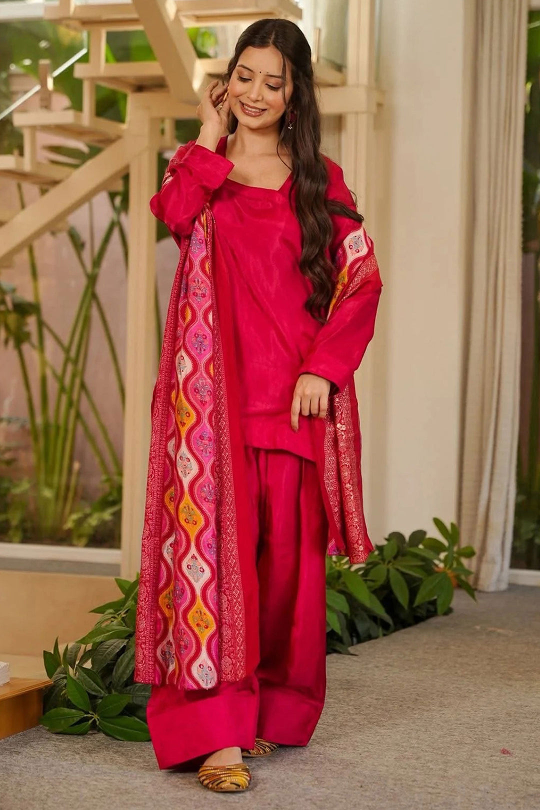 Engaging Rani Color Crepe Fabric Readymade Patiala Suit | Buy Online India