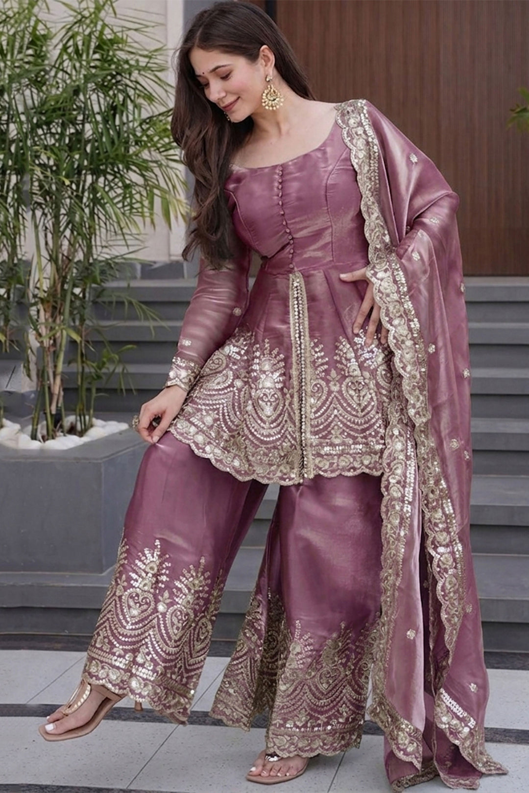 Amazing Pink Embroidered Readymade Sharara Suit | Buy Online India