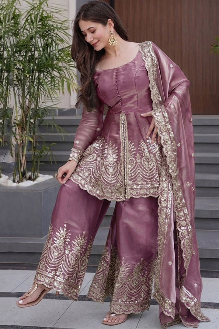 Amazing Pink Embroidered Readymade Sharara Suit | Buy Online India