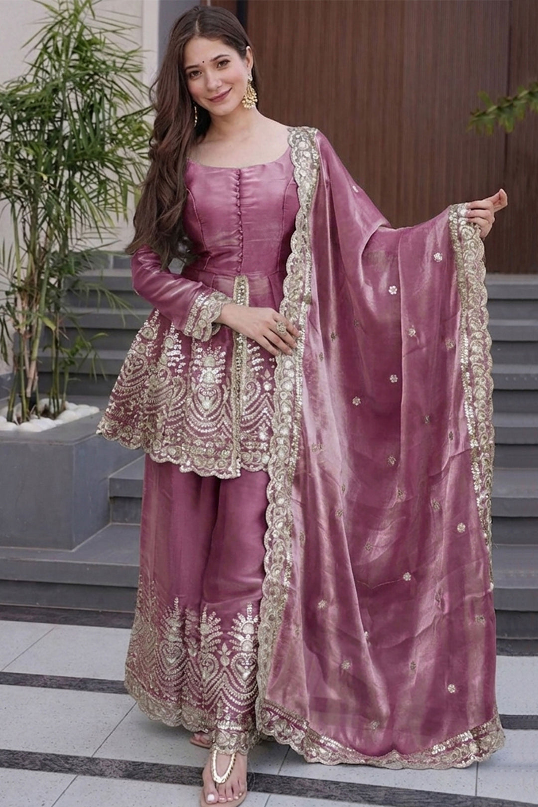 Amazing Pink Embroidered Readymade Sharara Suit | Buy Online India