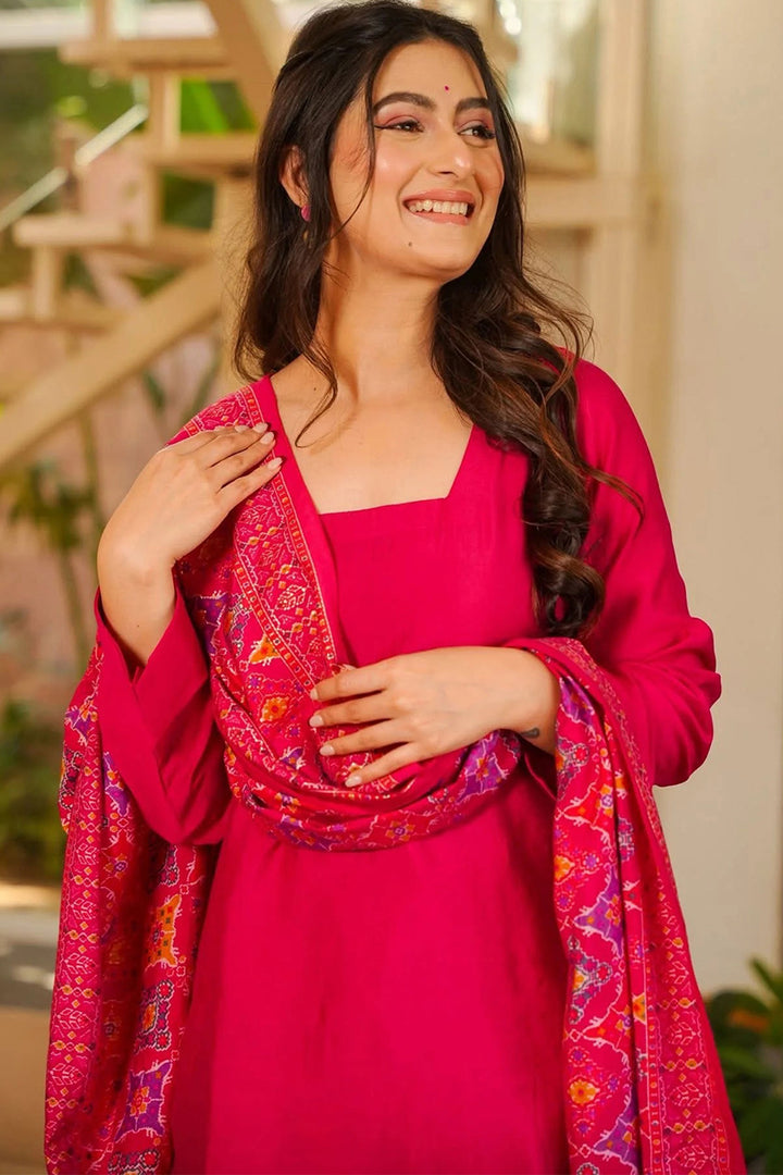Trendy Crepe Fabric Rani Color Readymade Patiala Suit | Buy Online India