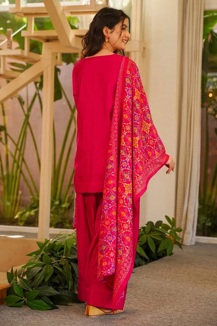 Trendy Crepe Fabric Rani Color Readymade Patiala Suit | Buy Online India