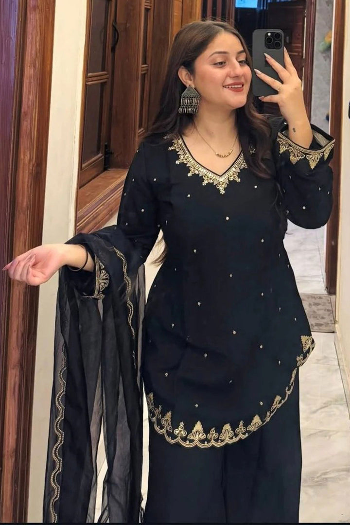Crepe Fabric Black Readymade Palazzo Suit | Buy Online India