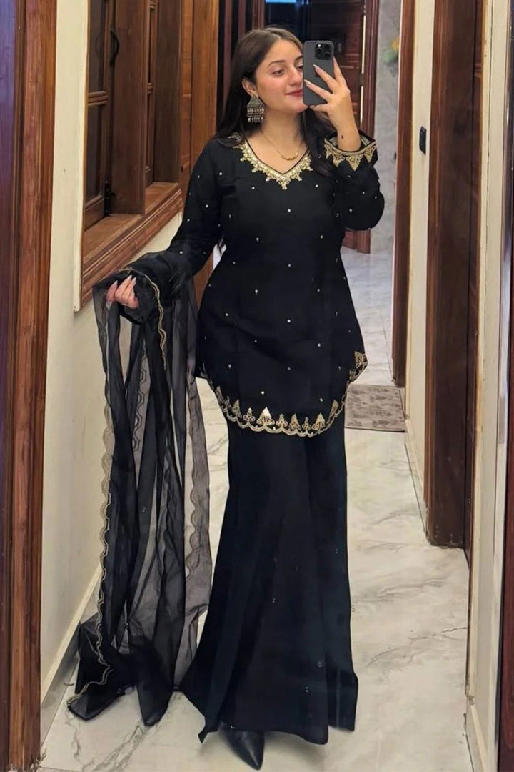 Crepe Fabric Black Readymade Palazzo Suit | Buy Online India