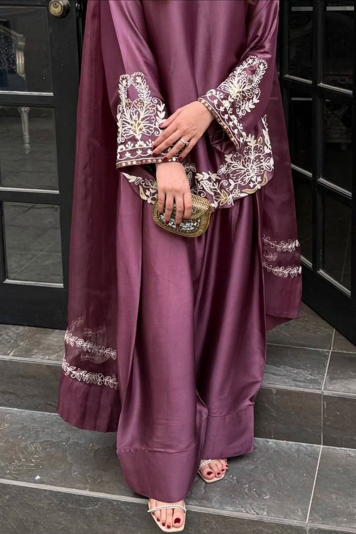 Graceful Wine Color Crepe Fabric Readymade Patiala Suit | Buy Online India