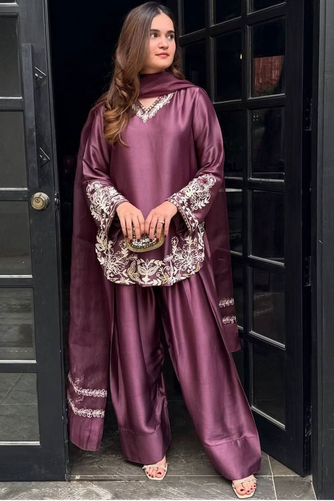 Graceful Wine Color Crepe Fabric Readymade Patiala Suit | Buy Online India