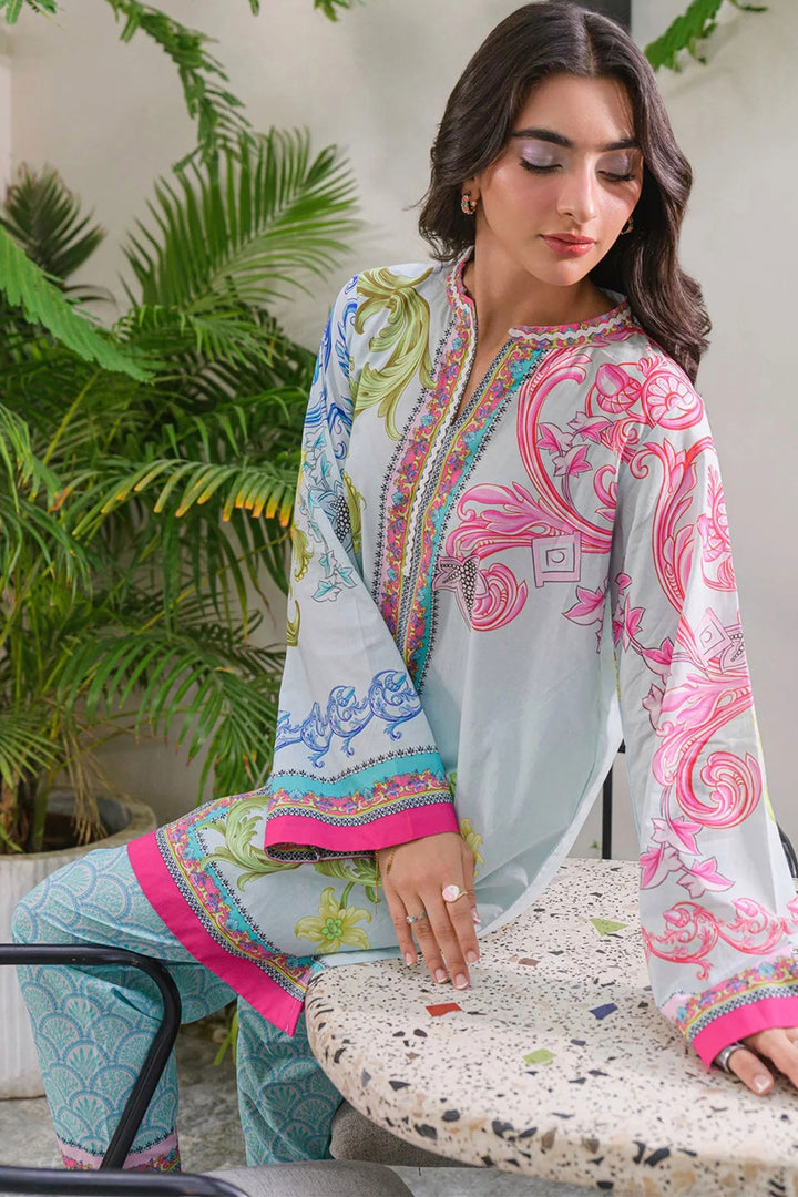 Sky Blue Color Rayon Printed Readymade Co Ord Set