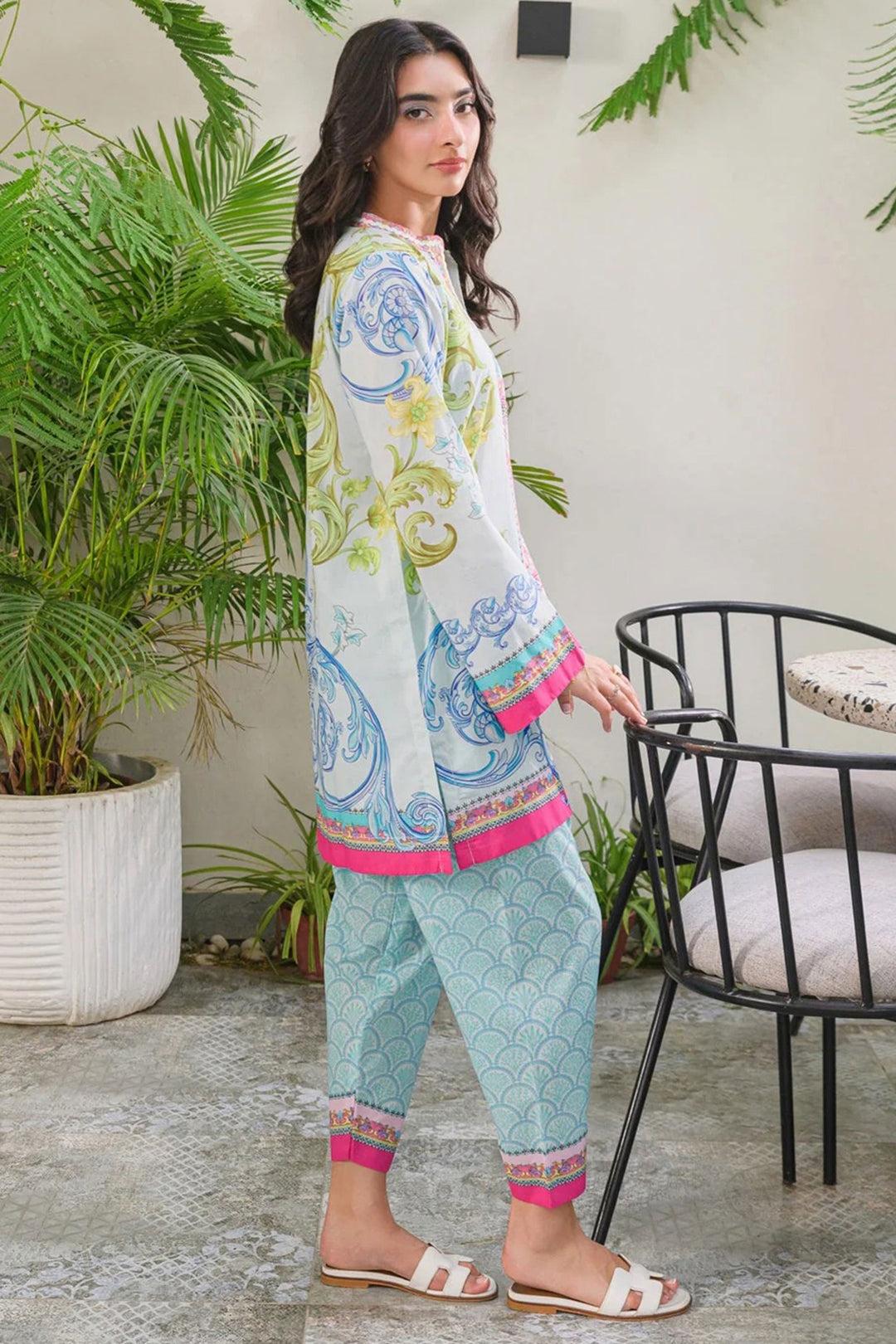 Sky Blue Color Rayon Printed Readymade Co Ord Set