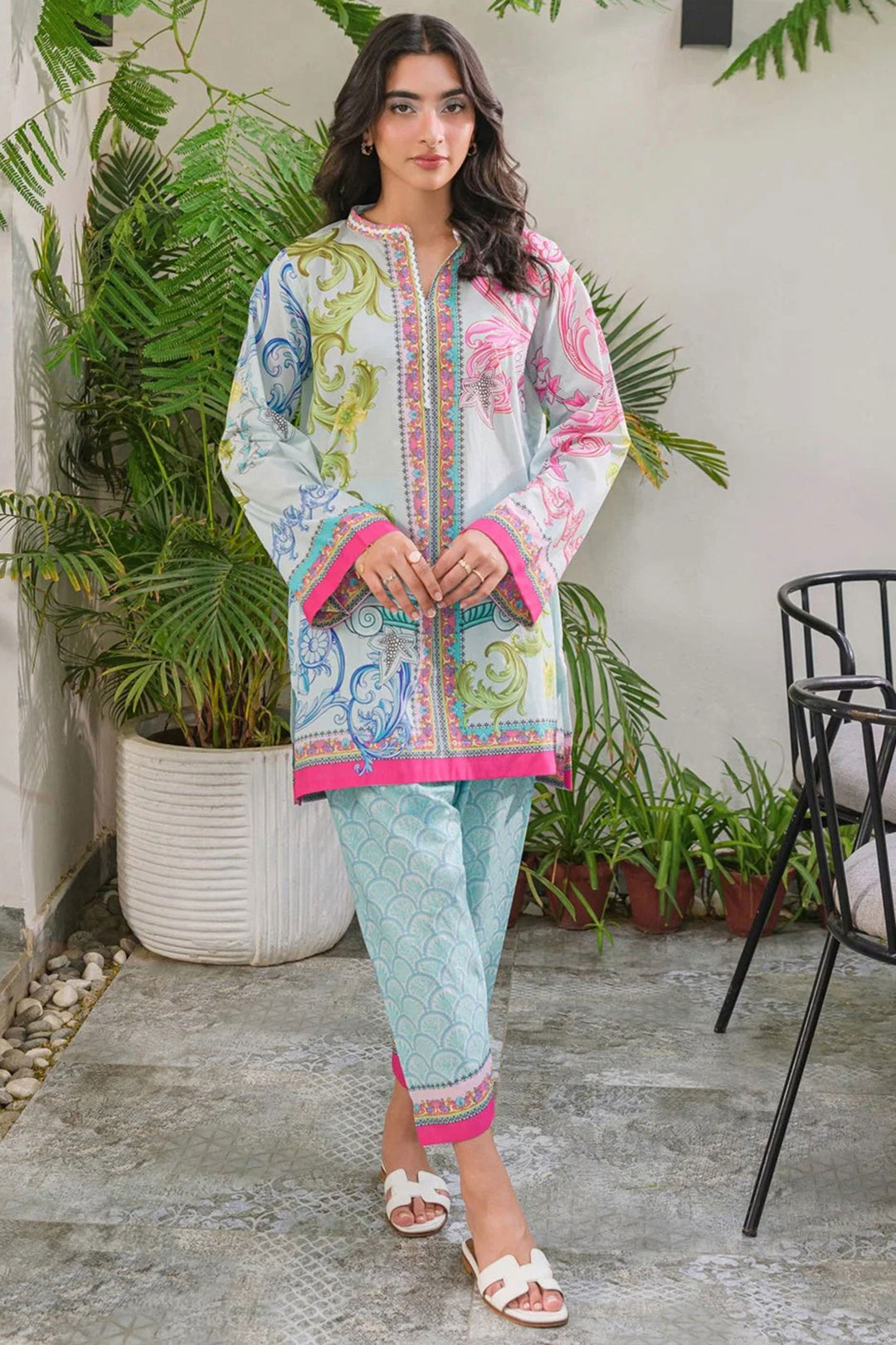 Sky Blue Color Rayon Printed Readymade Co Ord Set