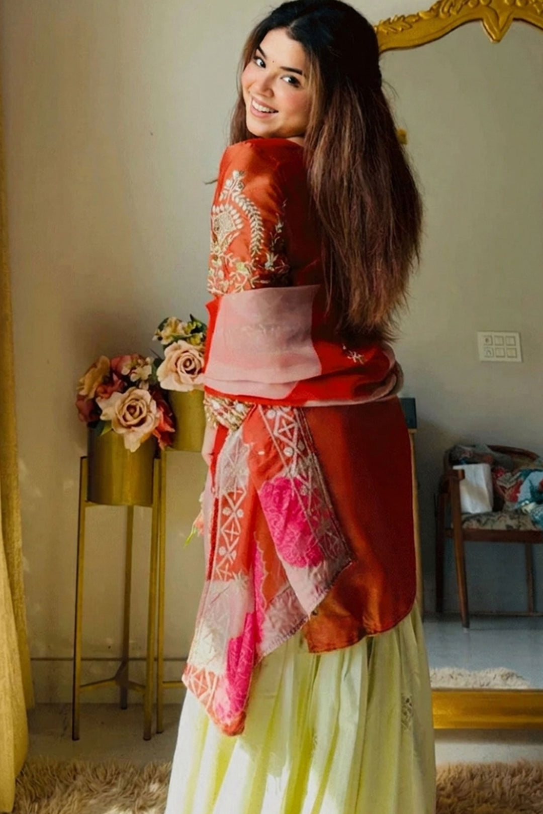 Satin Silk Rust Color Embroidered Readymade Gharara Suit