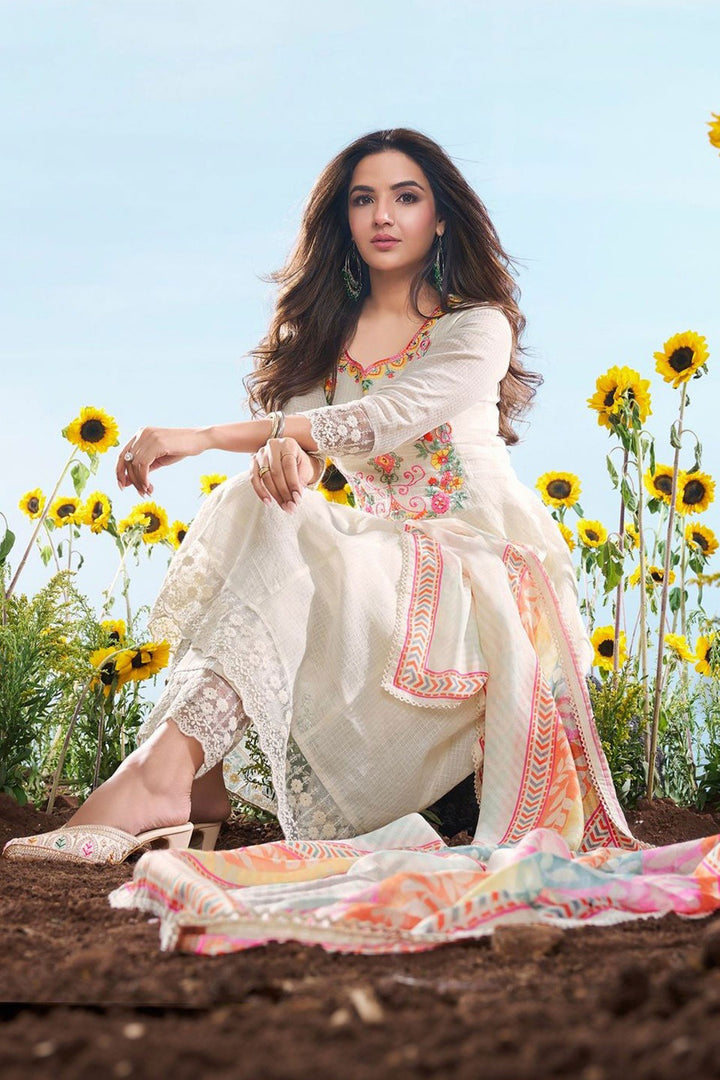 Excellent Cotton Off White Color Readymade Suit