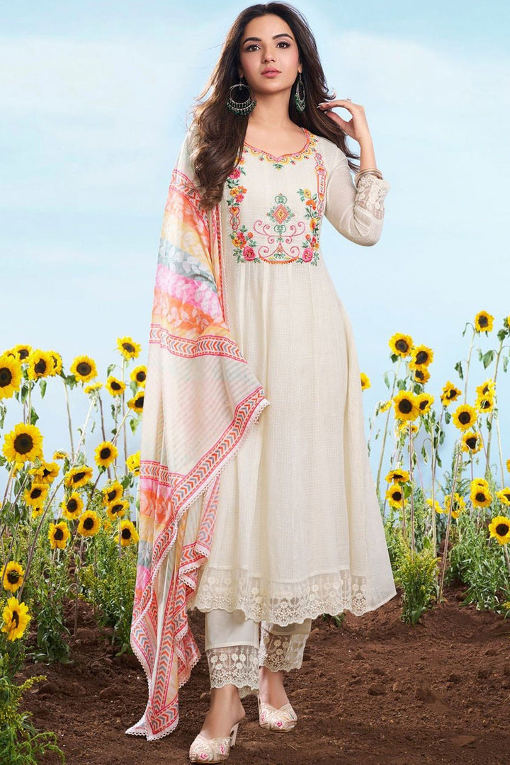 Excellent Cotton Off White Color Readymade Suit