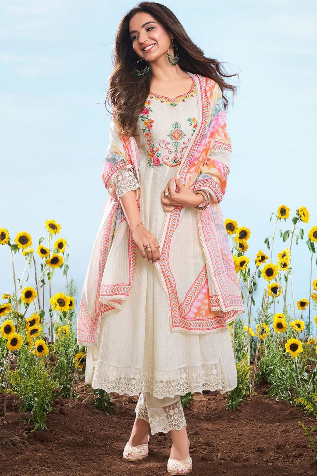 Excellent Cotton Off White Color Readymade Suit