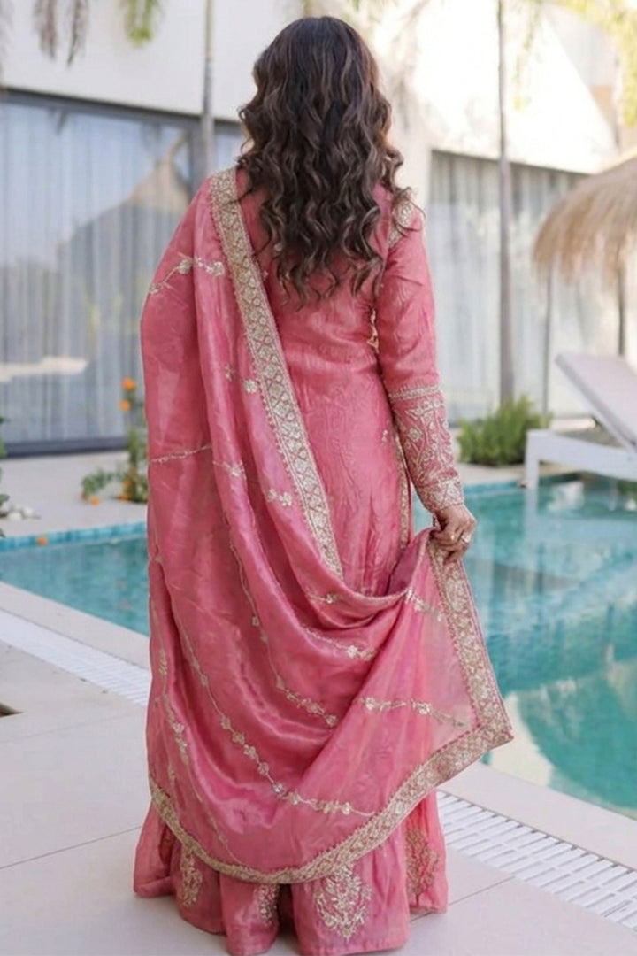 Pink Art Silk Stunning Readymade Palazzo Suit