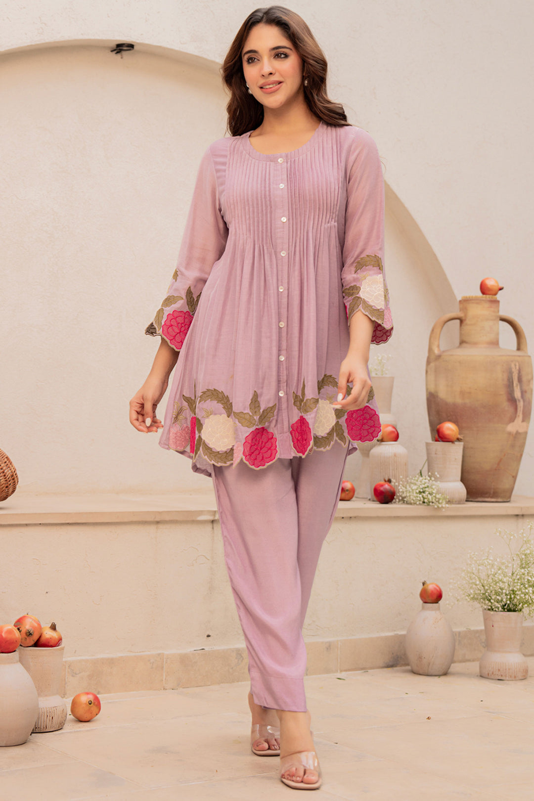 Lavender Chanderi Silk Stunning Readymade Co-Ord Set | Buy Online India