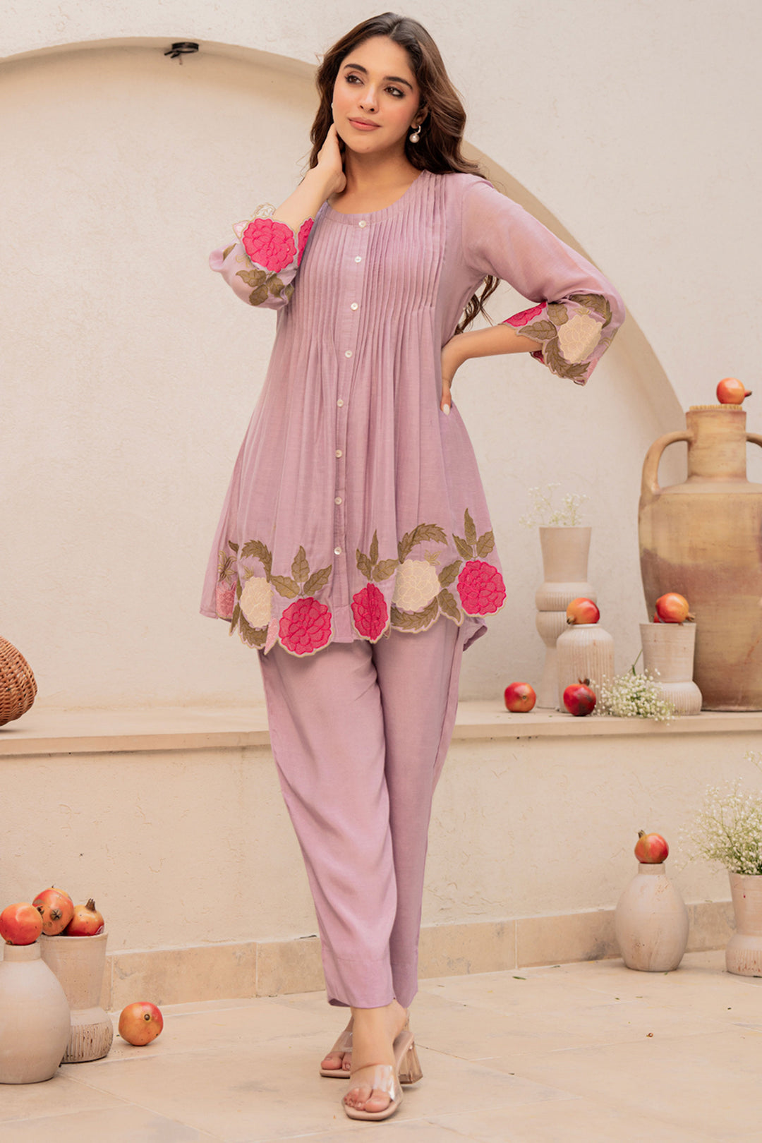 Lavender Chanderi Silk Stunning Readymade Co-Ord Set | Buy Online India