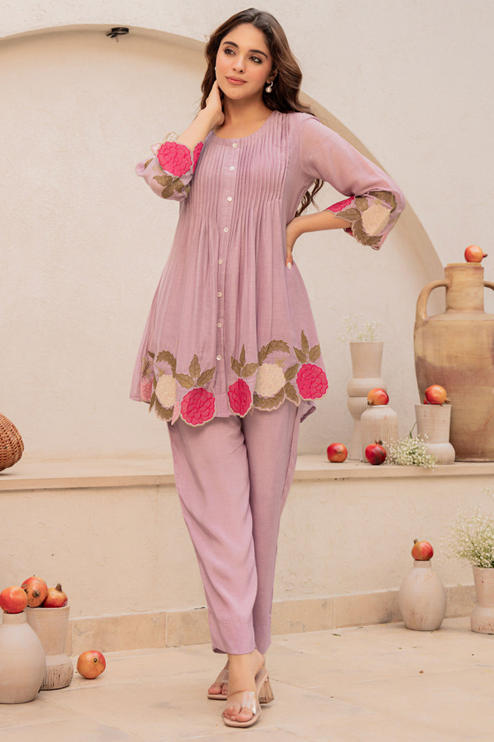 Lavender Chanderi Silk Stunning Readymade Co-Ord Set | Buy Online India