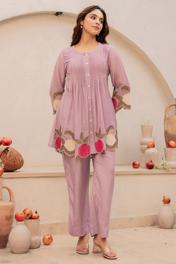 Lavender Chanderi Silk Stunning Readymade Co-Ord Set | Buy Online India
