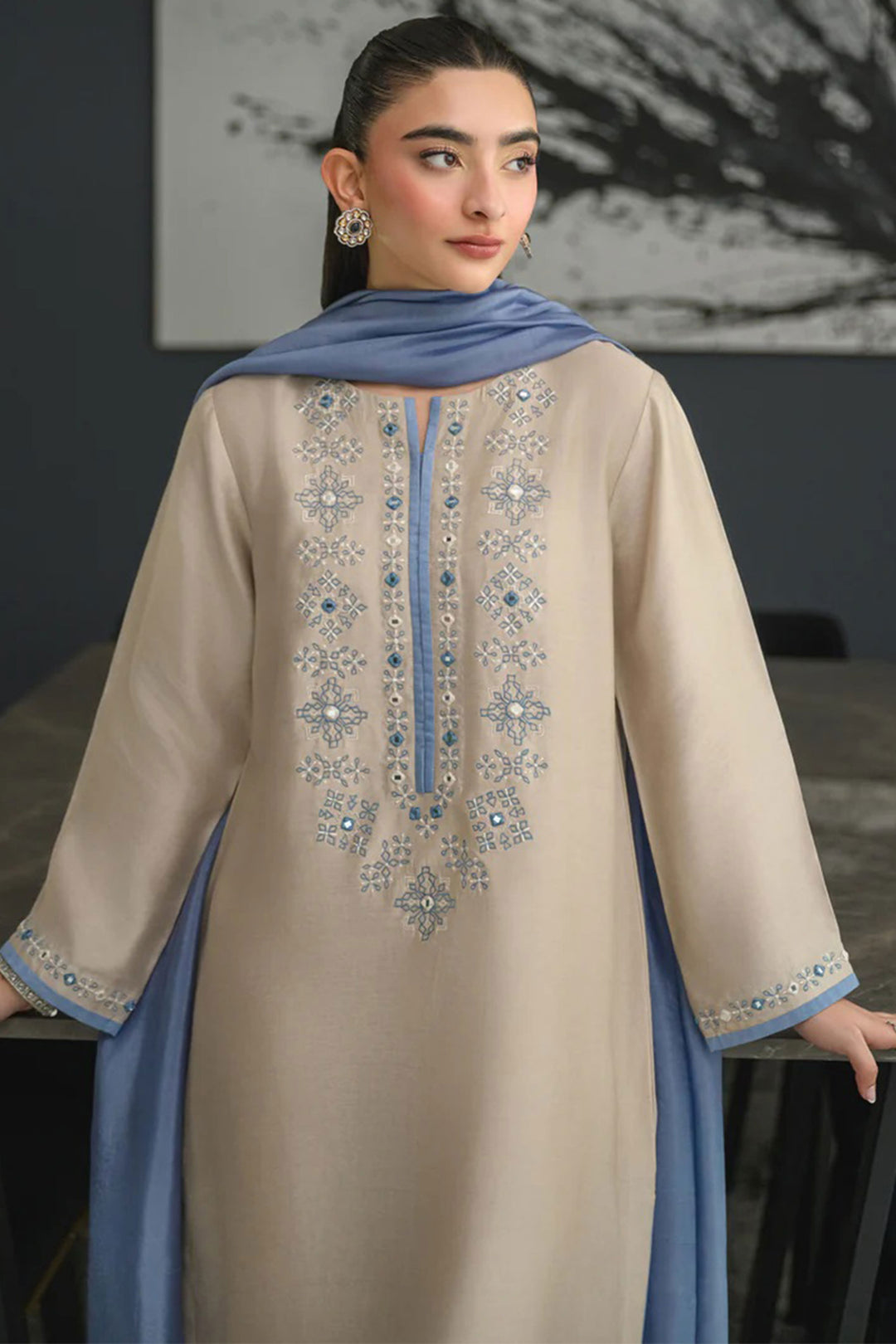 Chanderi Silk Beige Color Readymade Salwar Suit | Buy Online India