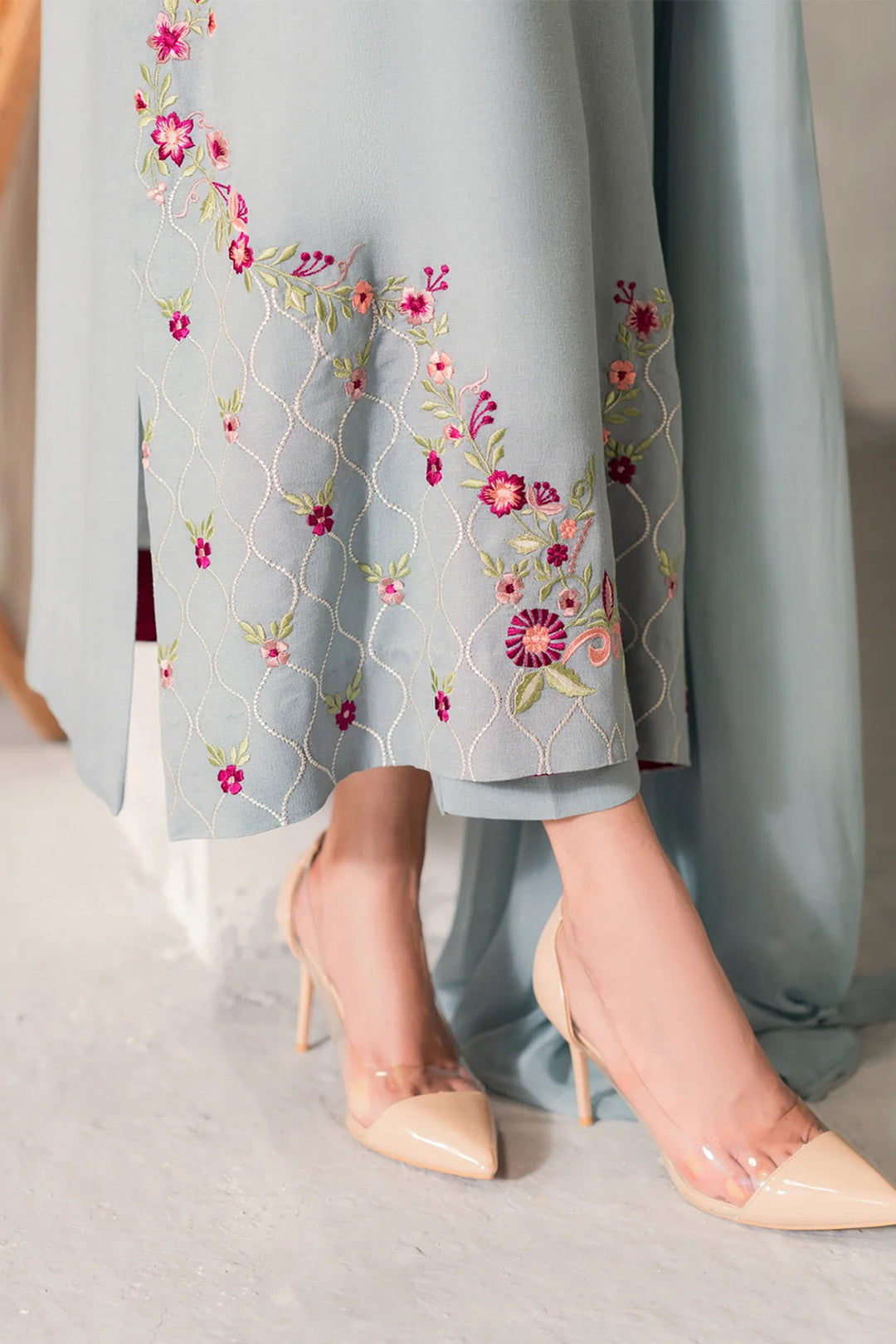Light Cyan Color Chanderi Silk Readymade Salwar Suit | Buy Online India
