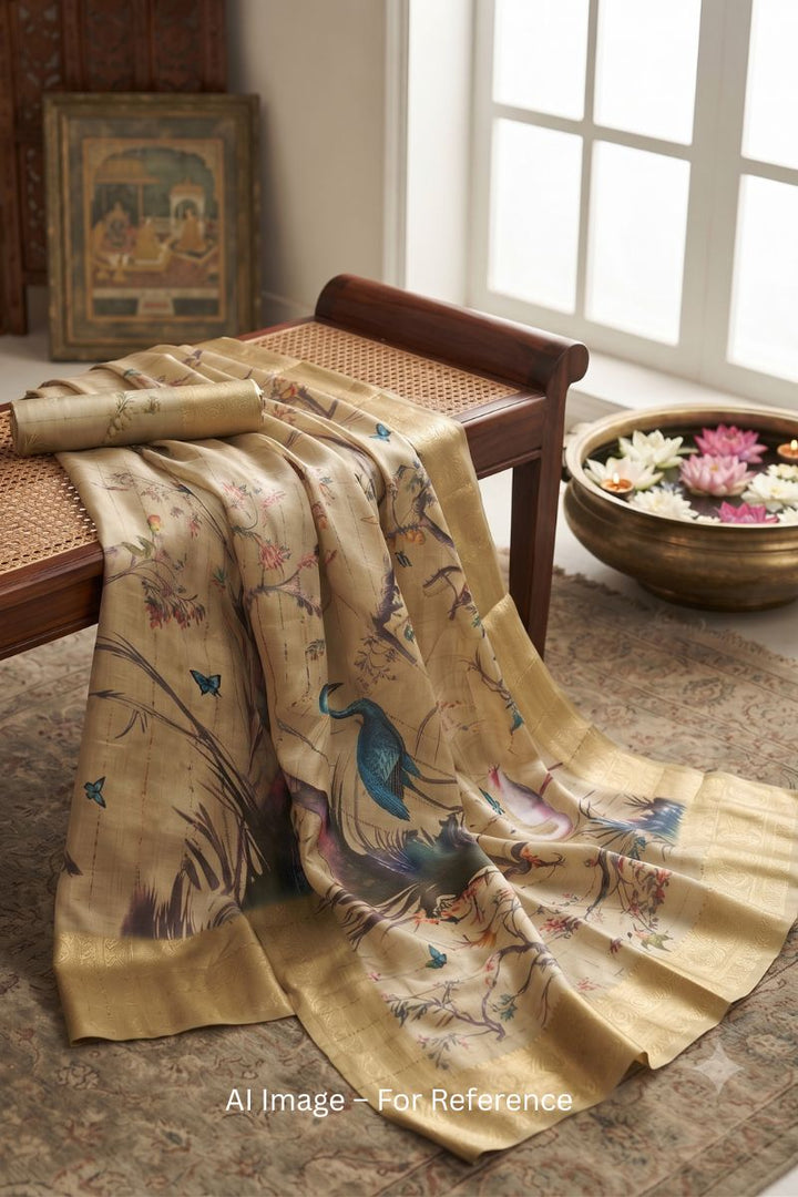 Digital Printed Soft Silk Saree In Yellow Color For Festive | Buy Online India