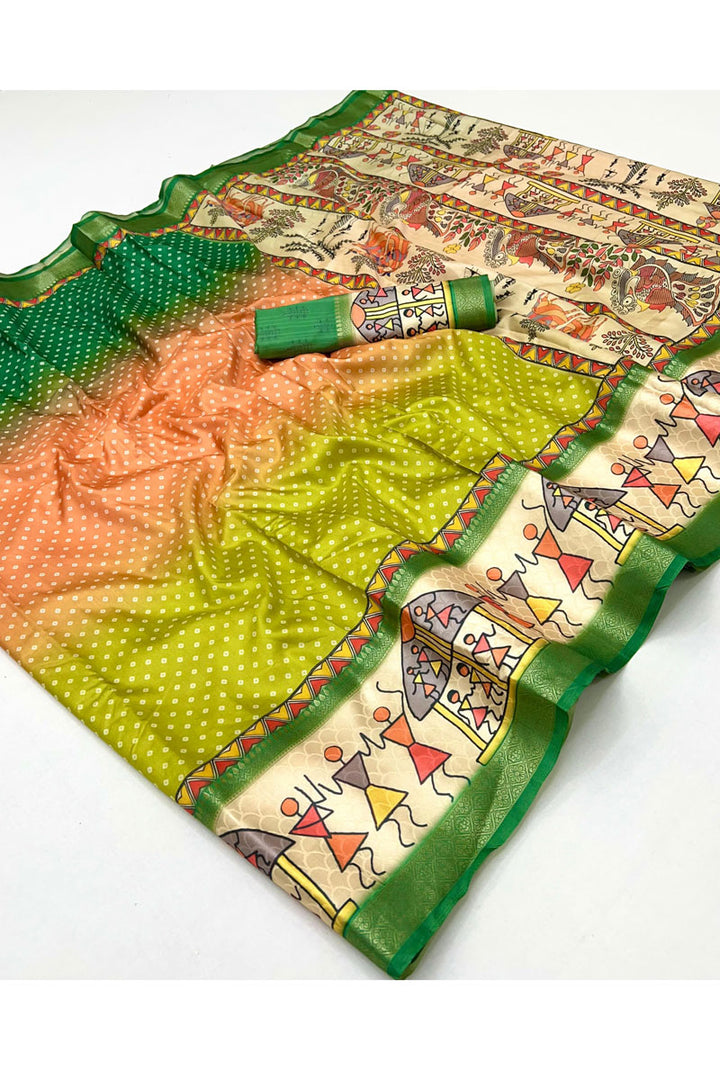 Trendy Soft Silk Multi Color Saree With Zari Border Work