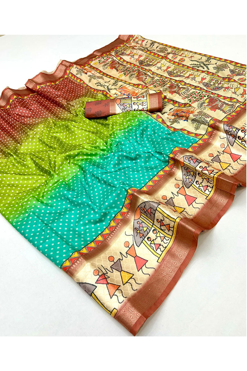 Zari Border Work On Soft Silk Multi Color Gorgeous Saree