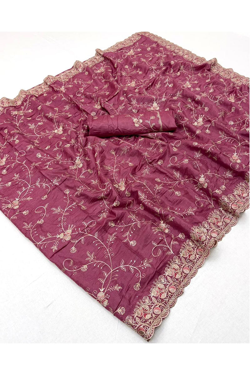 Pink Gorgeous Fancy Fabric Embroidered Saree