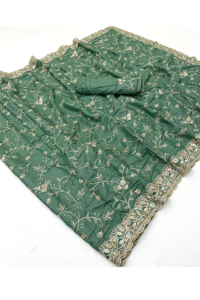 Green Fancy Fabric Zarkan Diamond Work Saree