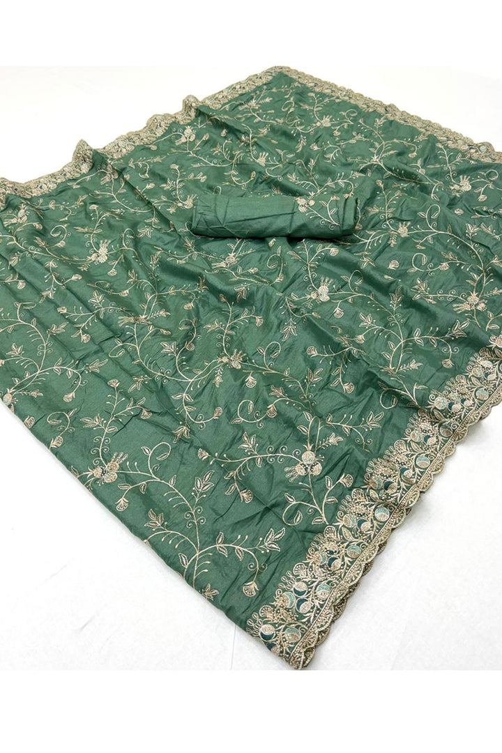 Green Fancy Fabric Zarkan Diamond Work Saree
