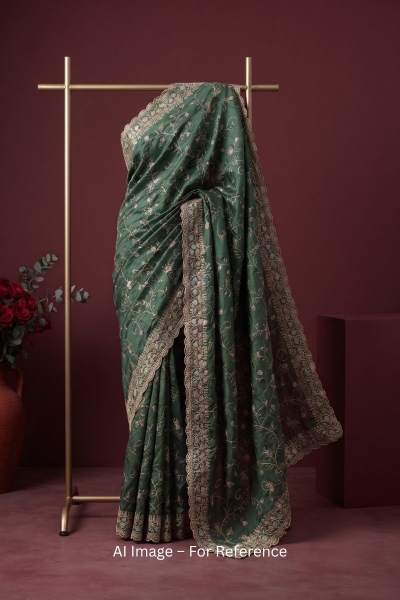 Green Fancy Fabric Zarkan Diamond Work Saree
