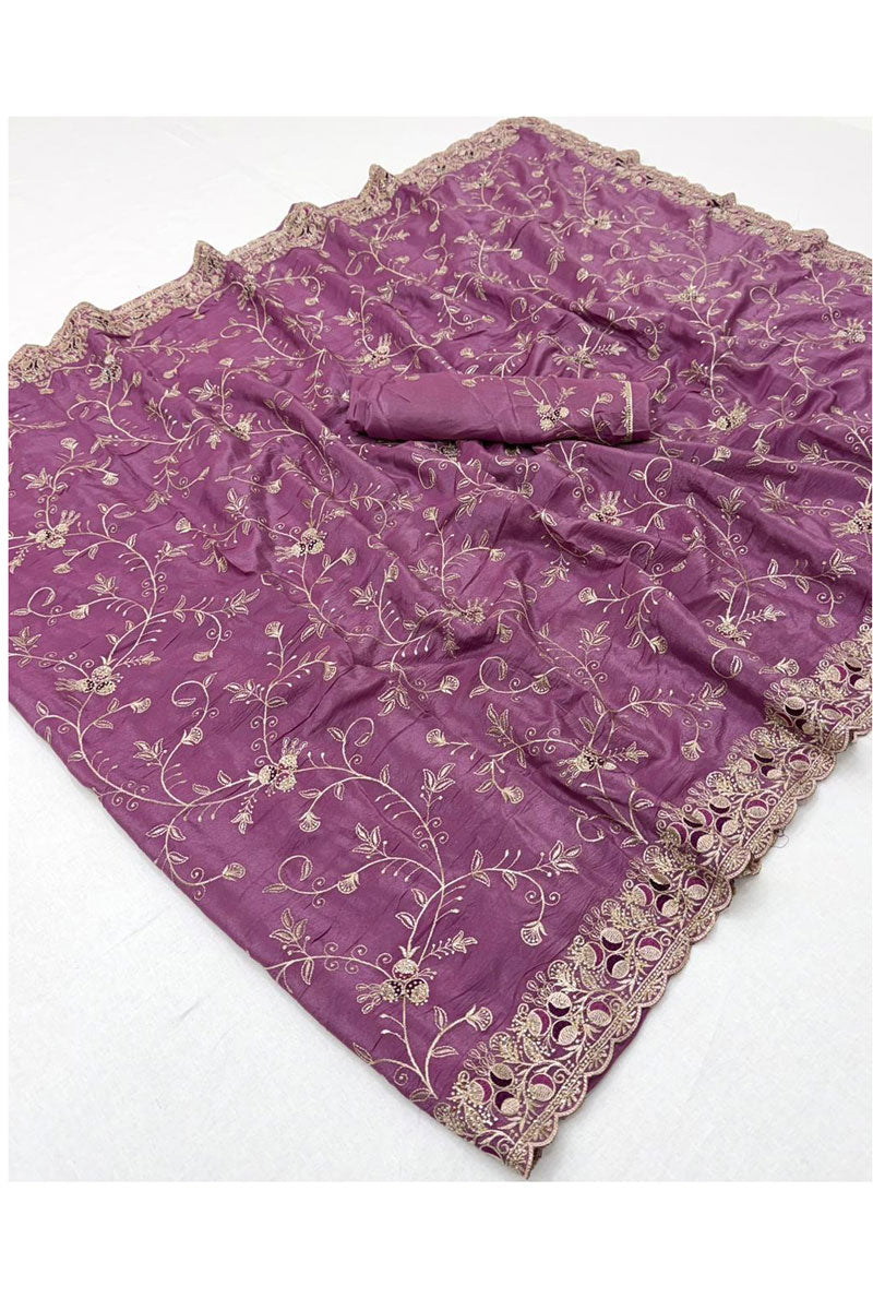 Pink Color Fancy Fabric Saree With Zarkan Diamond Work