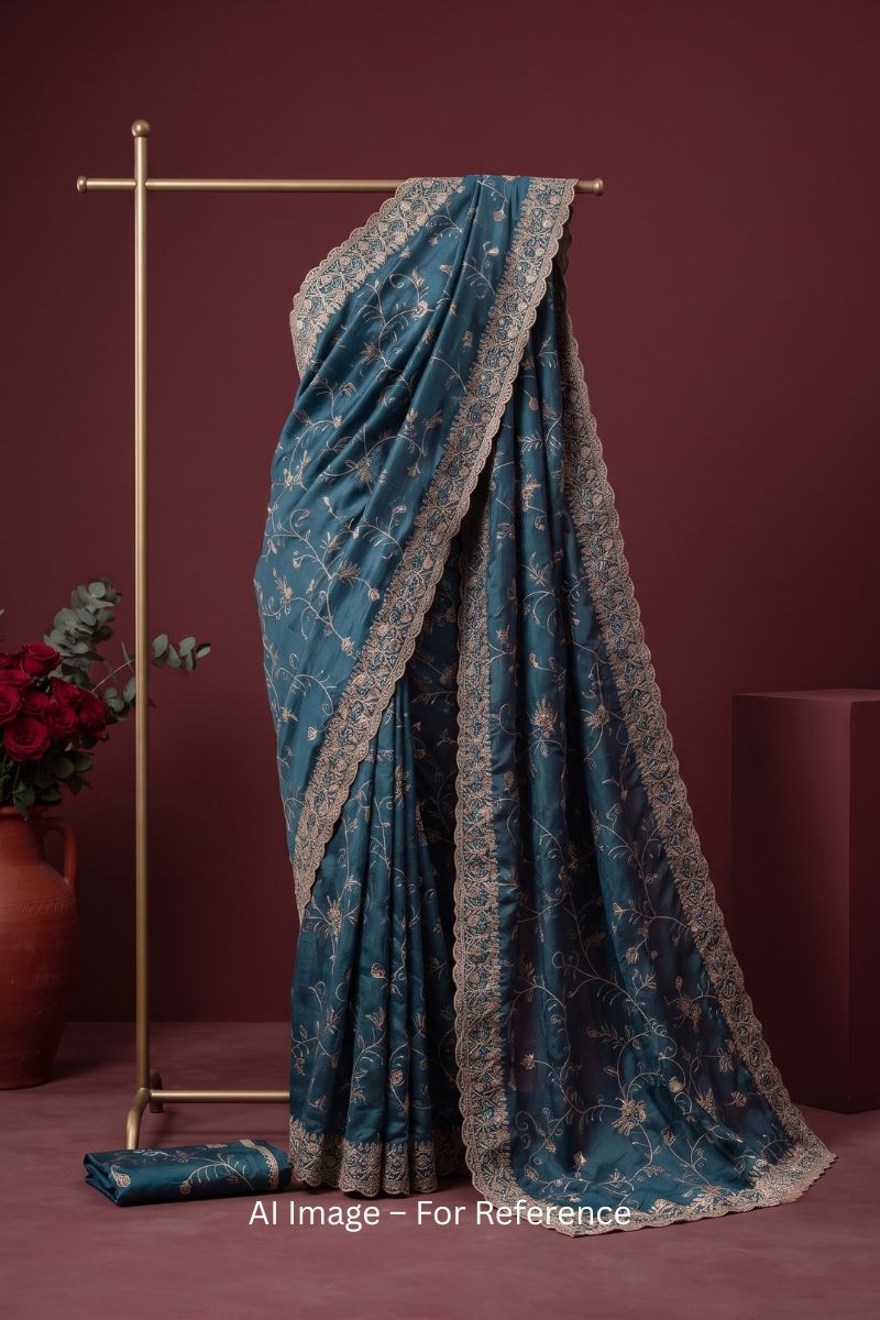 Zarkan Diamond Work Fancy Fabric Saree In Blue Color | Buy Online India