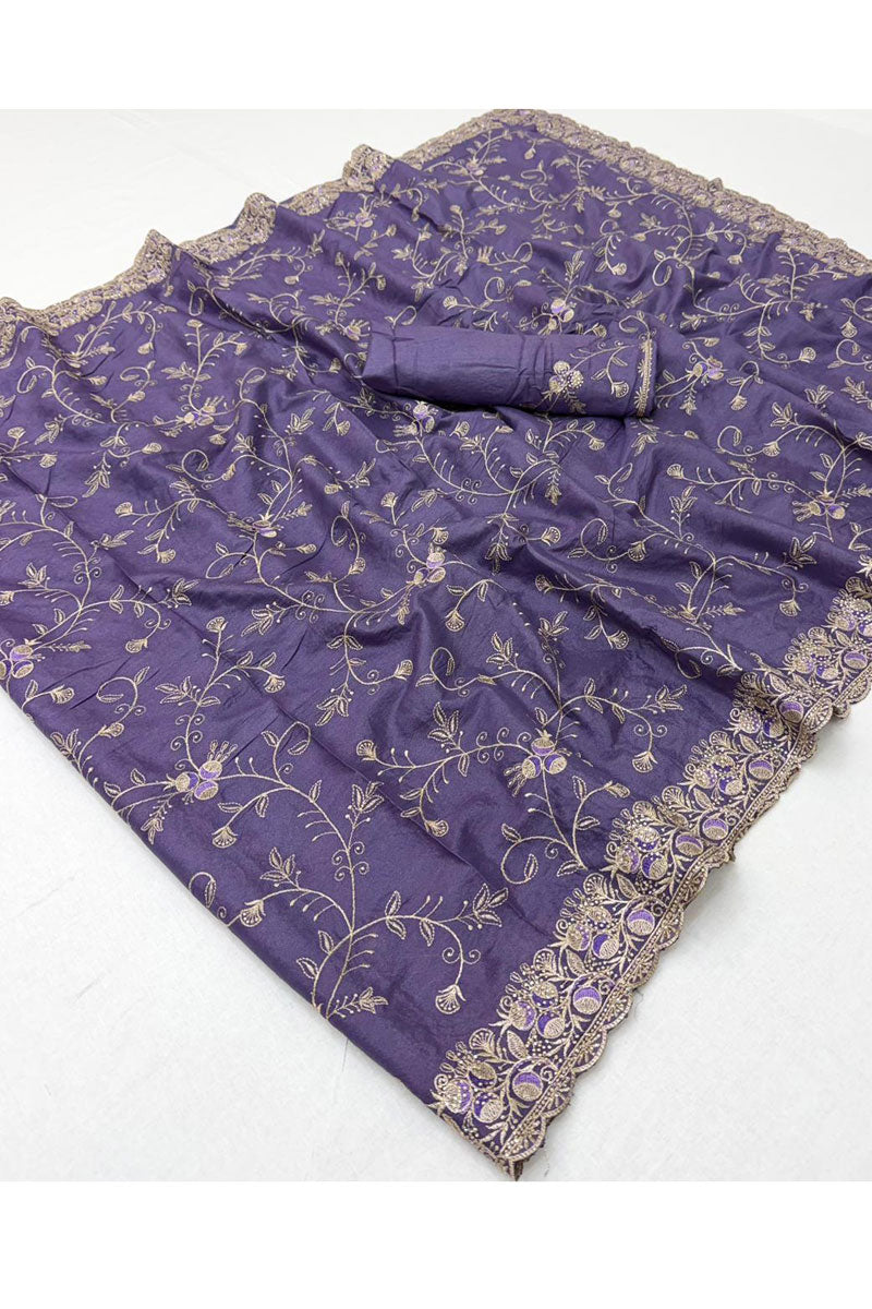 Function Wear Fancy Fabric Saree In Lavender Color