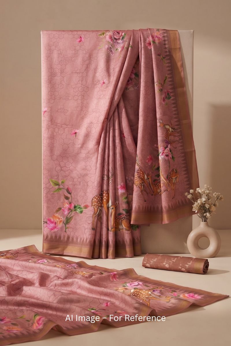 Pink Digital Printed Jari Border Art Silk Saree For Festive