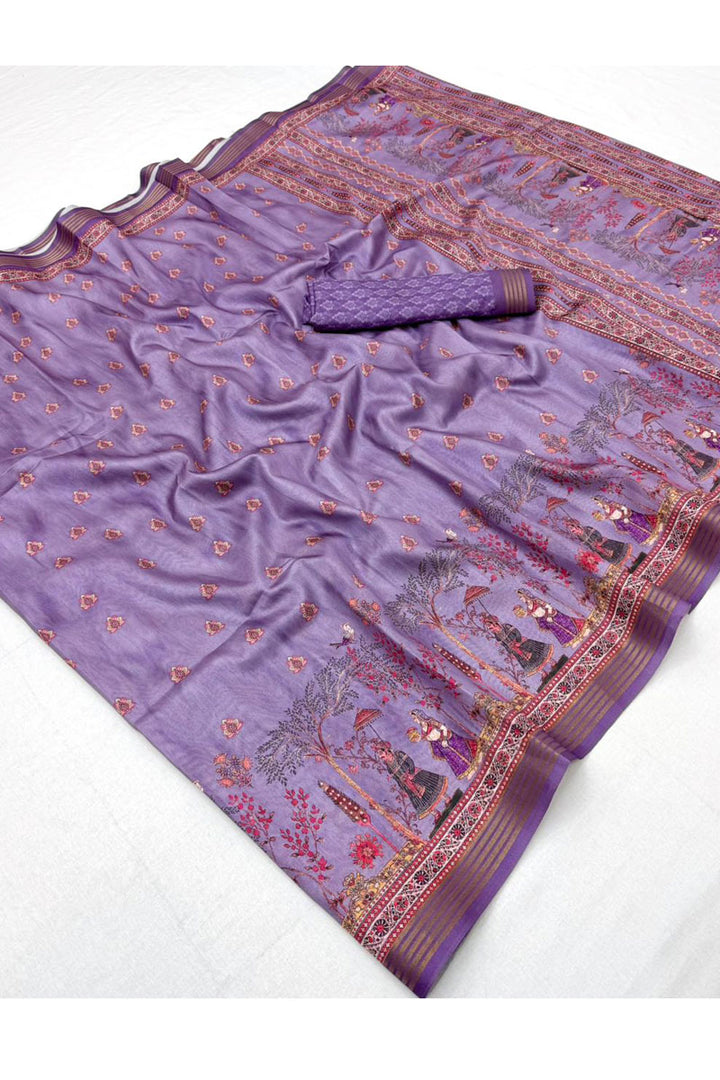 Art Silk Lavender Stylish Digital Printed Saree