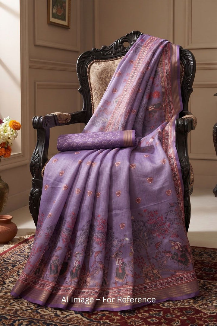 Art Silk Lavender Stylish Digital Printed Saree