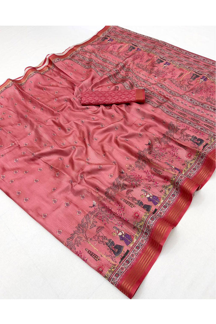 Art Silk Pink Beatific Digital Printed Saree