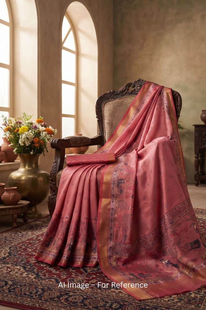 Art Silk Pink Beatific Digital Printed Saree