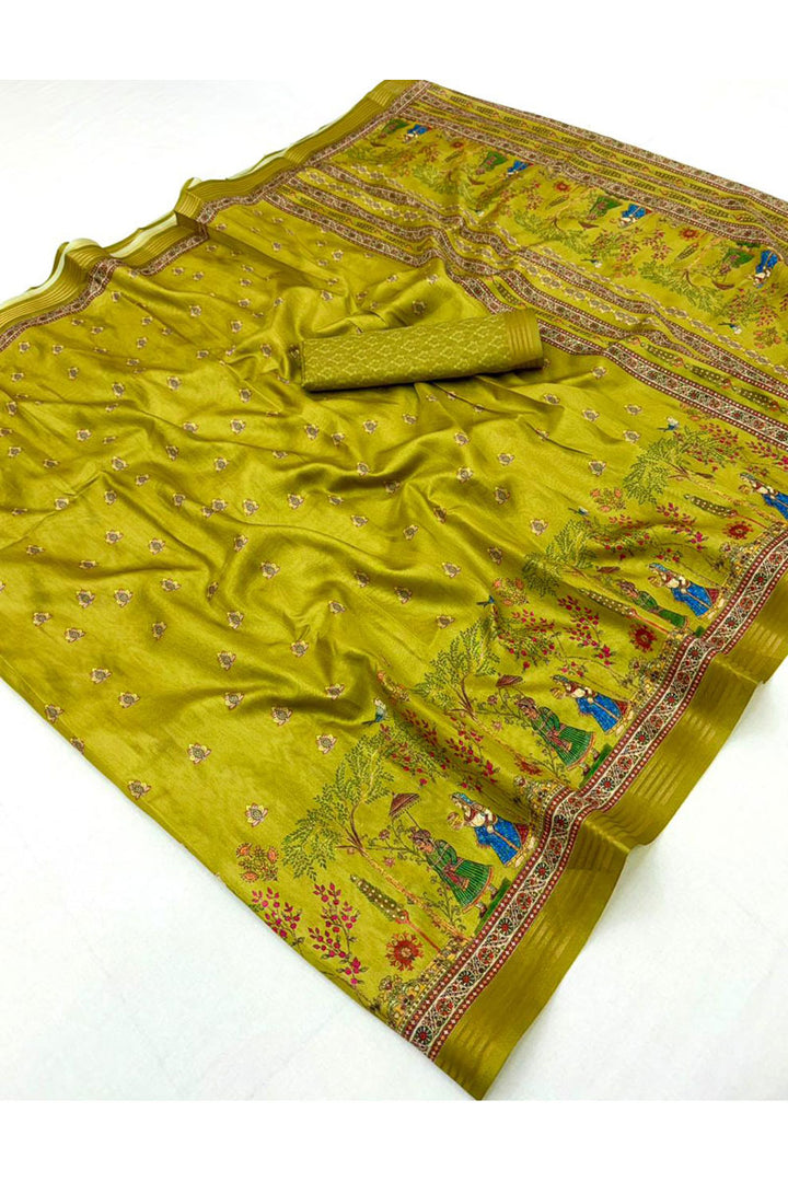 Fabulous Digital Printed Art Silk Green Saree
