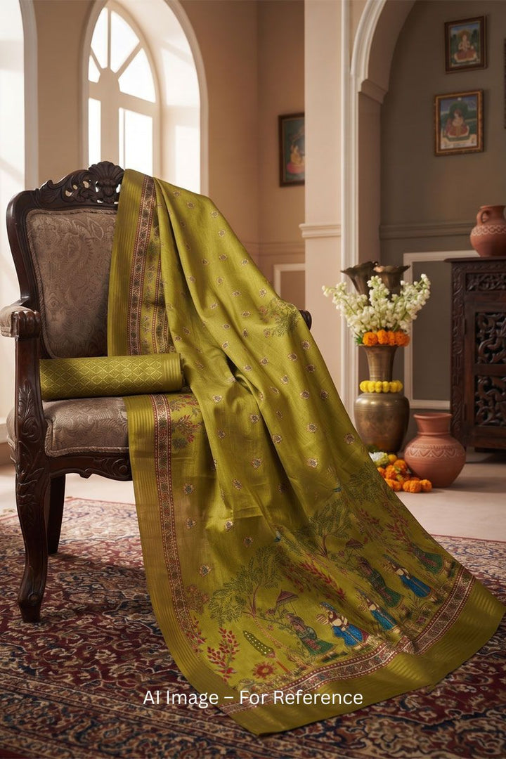 Fabulous Digital Printed Art Silk Green Saree